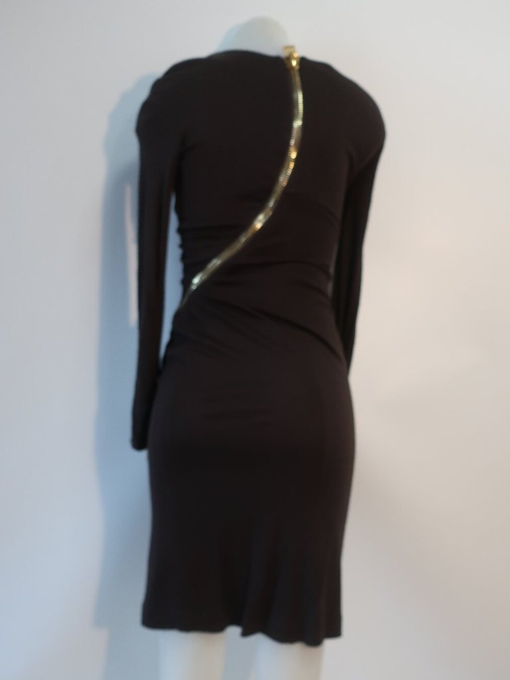Womens Tom Ford Dark Brown (Item-102) Viscose Wool Ruched Cocktail Dress 40 US/6 - Picture 2 of 16